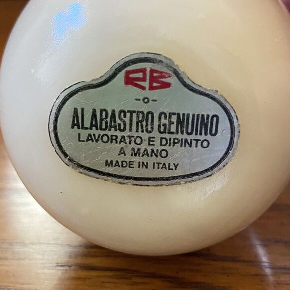 Vintage RB Genuine Alabaster Italy Handpainted Blue Floral Apple Paperweight - Picture 6 of 6